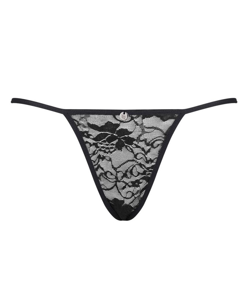String coquin noir à motif floral à pendentif  Kokietta L/XL - Obsessive