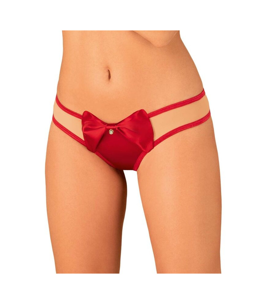 String sensuel rouge à nœud avec bretelles L/XL - Obsessive