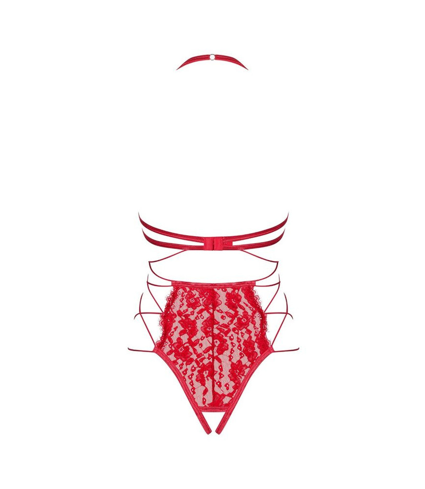 Body sexy rouge en dentelle seins nus à laçage latéraux L/XL - Obsessive