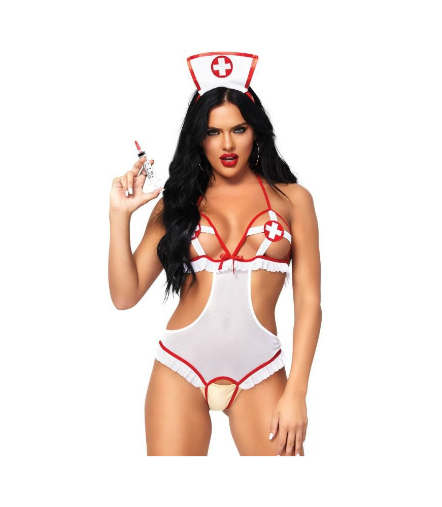 Body érotique blanc infirmière à casquette - Leg avenue