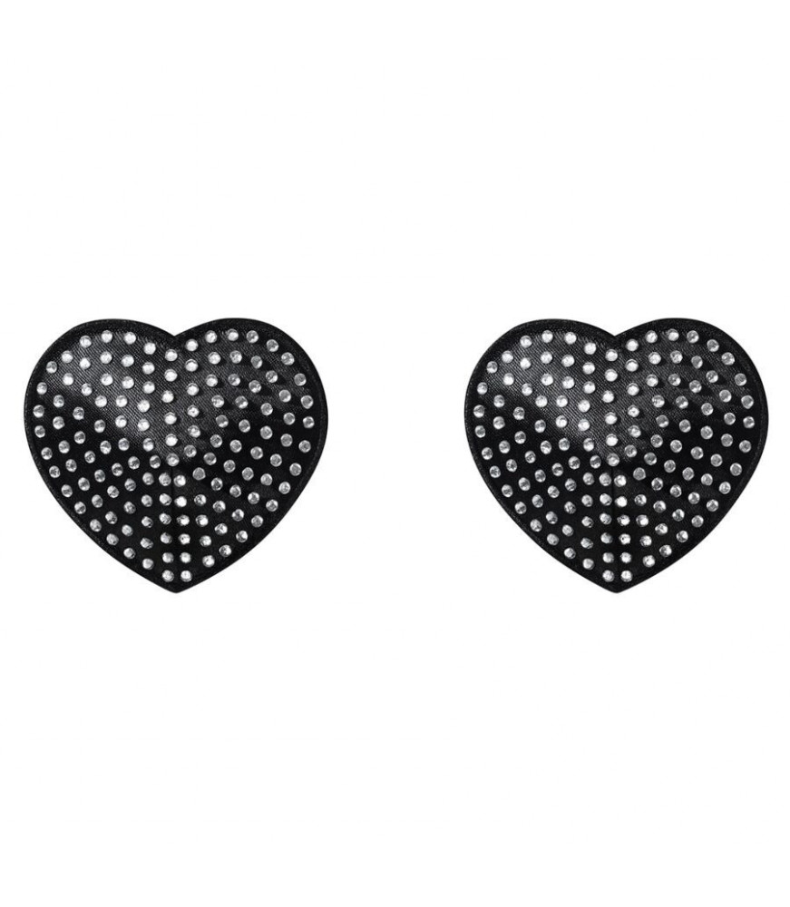 Couvre-tétons sexy noirs en cœur avec cristaux A750 taille unique - Obsessive