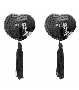 Couvre-tétons coquins noirs en cœur à paillettes - Coquette