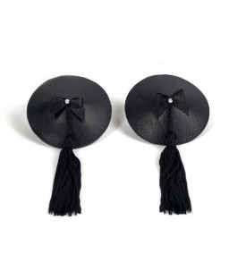Cache-tétons sensuels noirs avec pompons et nœuds - Bijoux