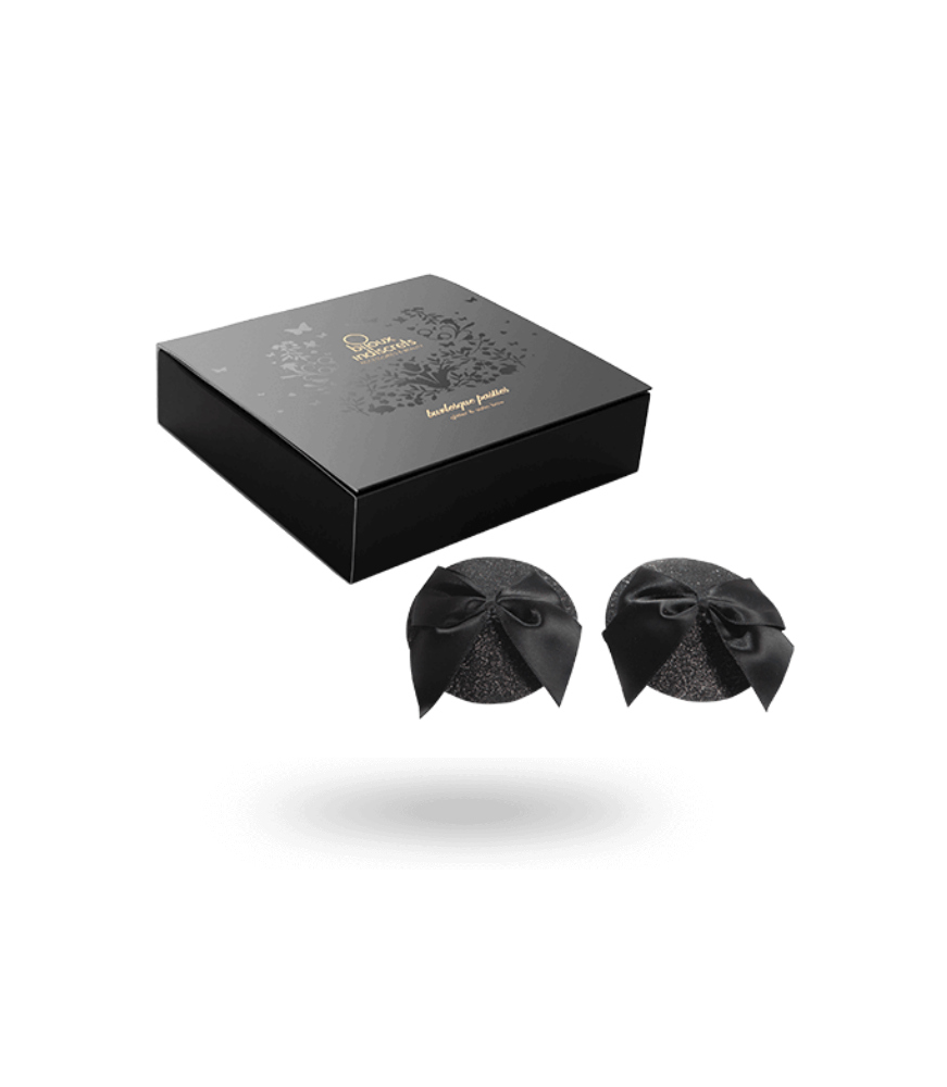 Cache-tétons sensuels noirs brillants à nœuds - Bijoux