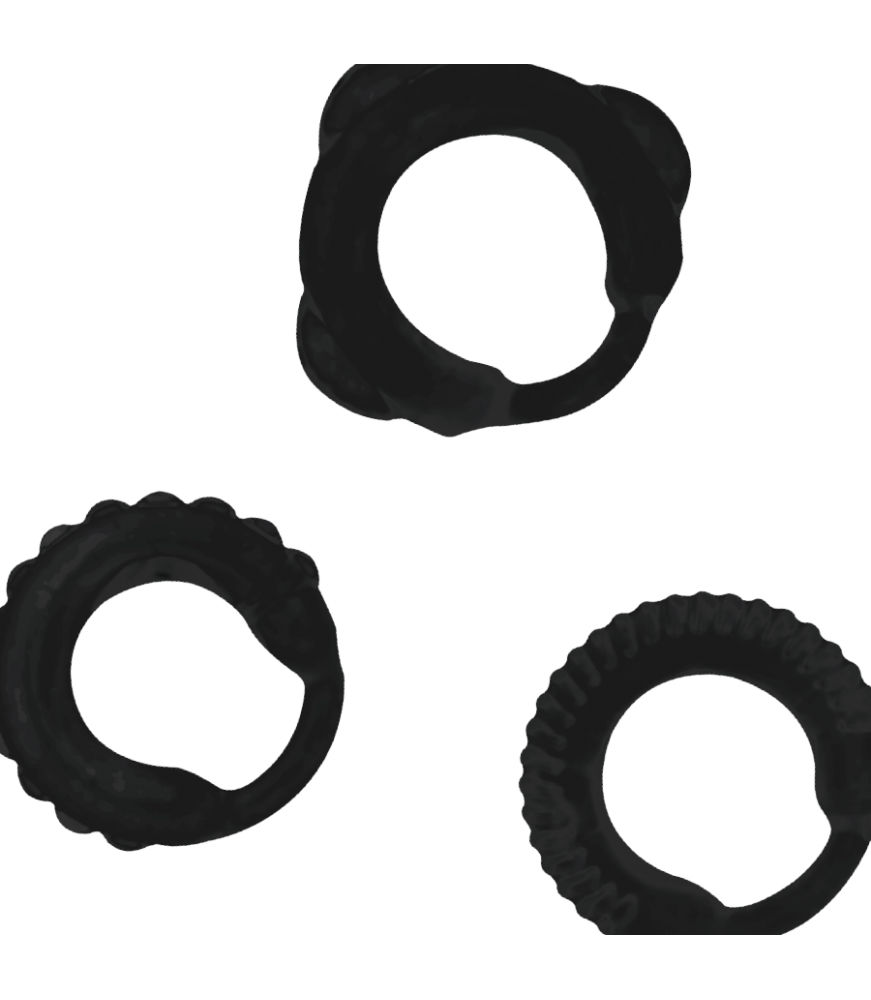 Triple anneaux péniens pour couples noir - Addicted Toys