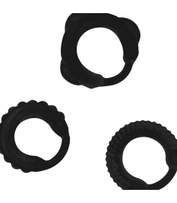 Triple anneaux péniens pour couples noir - Addicted Toys