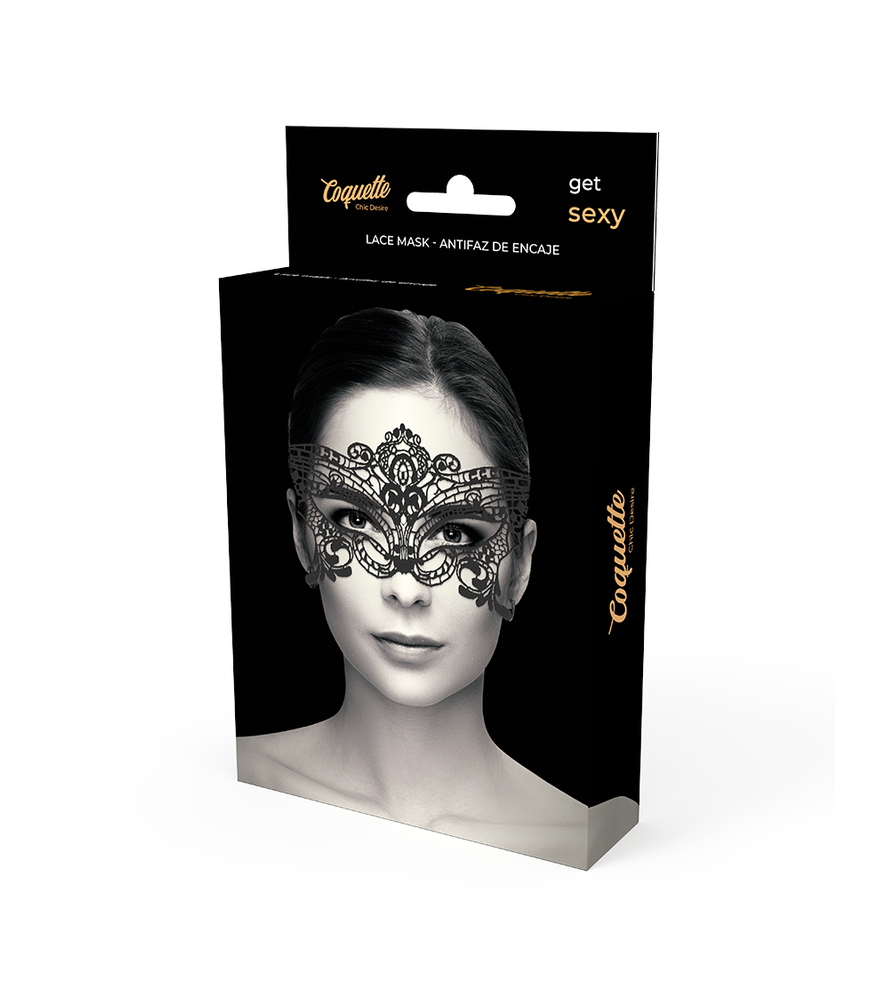 Masque moderne noir pour bdsm avec dentelles - Coquette Accessorie