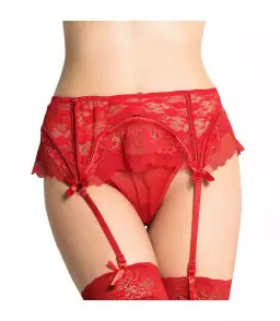 Porte-jarretelles sensuel rouge avec string en dentelle florale L/XL - Queen