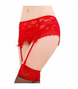 Porte-jarretelles sensuel rouge avec string en dentelle florale L/XL - Queen