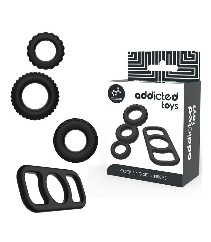 Kit d'anneaux péniens en silicone noir - Addicted Toys