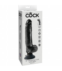 Gode Vibrant avec Testicules 23 cm Noir - King Cock