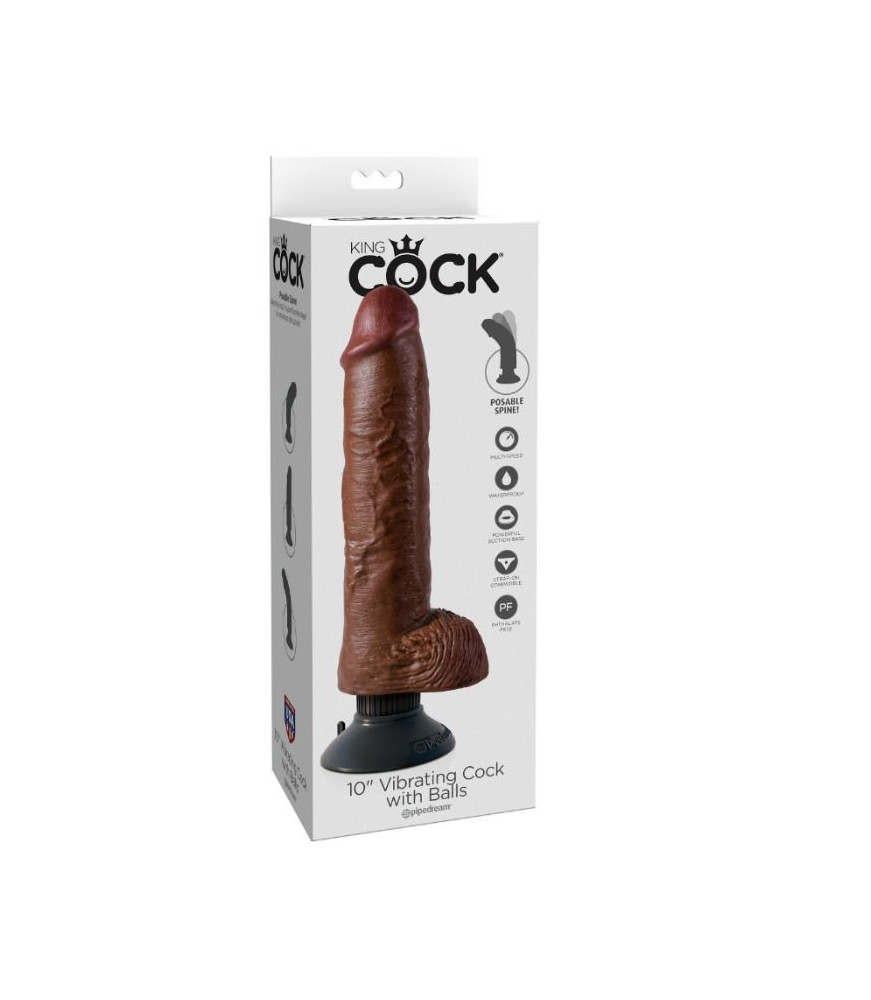 Dildo Vibrant avec Testicules 25,5 cm Marron - King Cock