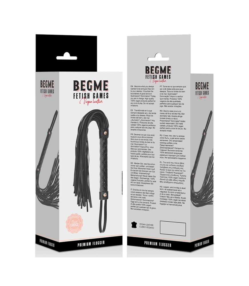 Cravache noir en cuir vegan pour bdsm - Begme Black Edition