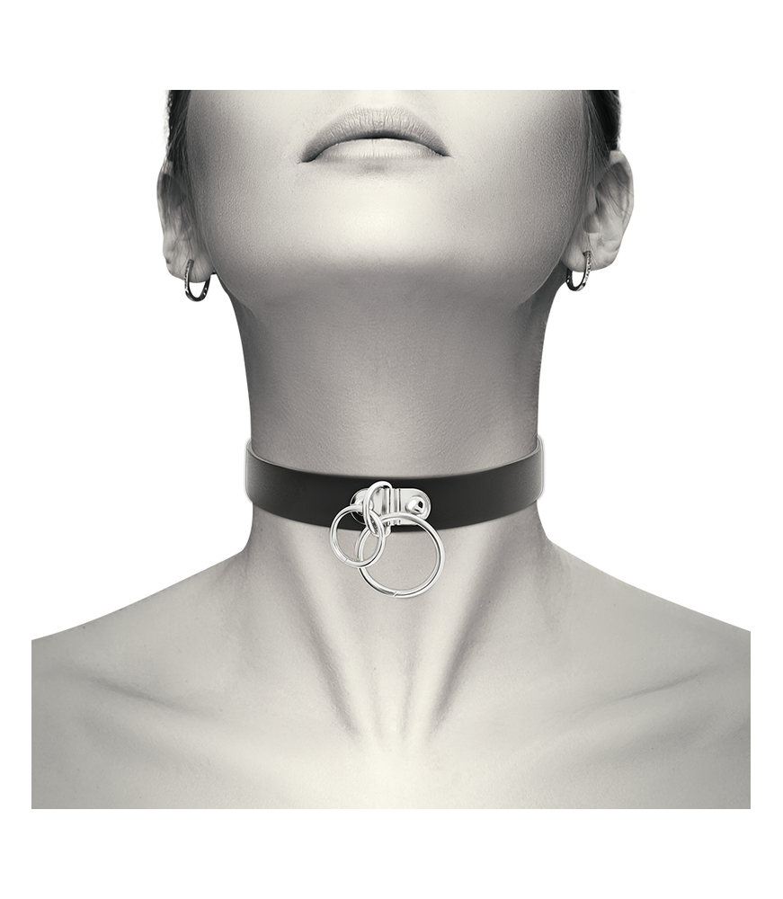 Collier sexuel noir avec anneaux - Coquette Accessories