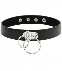 Collier sexuel noir avec anneaux - Coquette Accessories