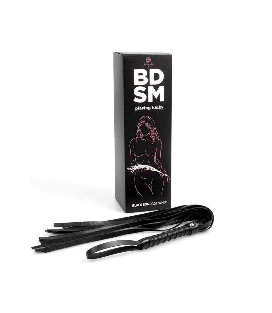 Fouet noir de bondage en cuir synthétique 44 cm - Secretplay 100% Fetish