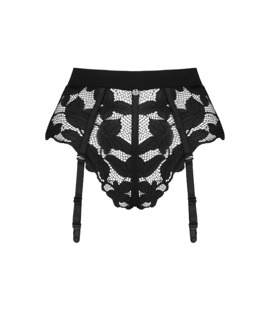 Jarretelles noires sexy à culotte motifs floraux XS/S - Obsessive