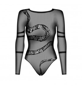 Body élégant noir manches longues à motifs serpent XL/XXL- Obsessive