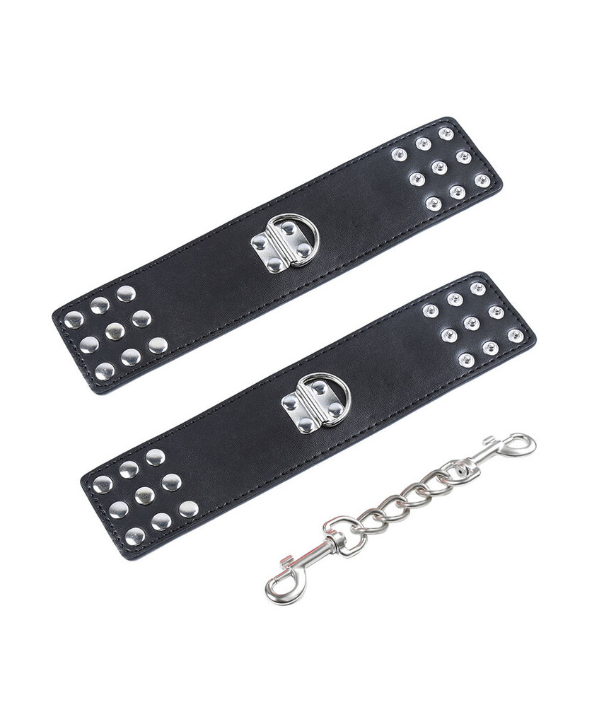 Menottes rivetées noires avec  bracelet en métal - Ohmama Fetish