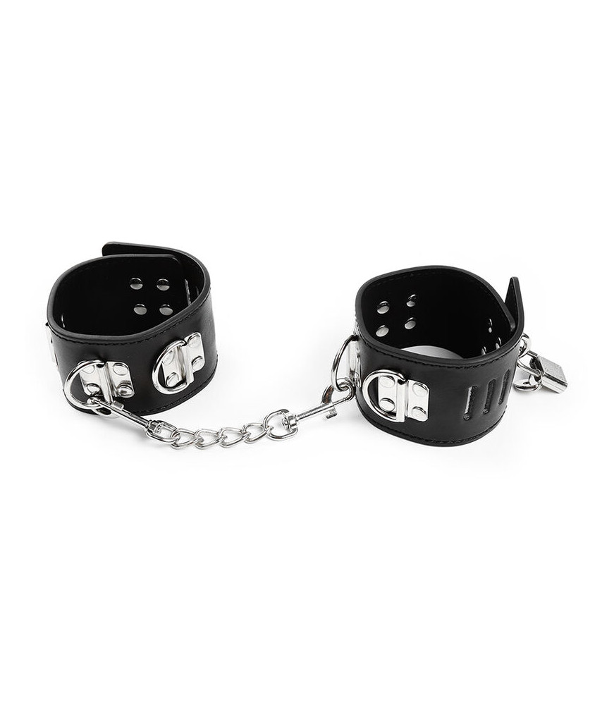 Menottes pour bdsm noires avec bracelet en métal - Ohmama Fetish