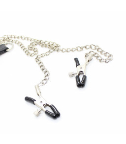 Pinces à tétons métalliques bdsm avec bracelet en cuir et anneau - Ohmama Fetish