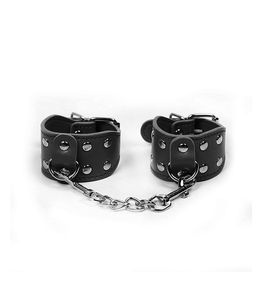 Menottes noir avec crochet et bracelet en métal - Ohmama Fetish