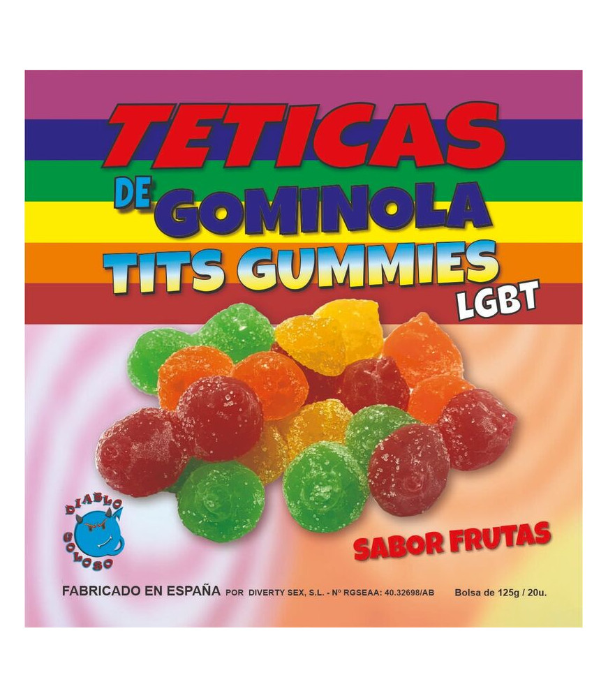 DIABLO GOLOSO - GUMMY BOX AVEC SUCRE SEINS SAVEUR FRUITS 6 COULEURS ET SAVEURS LGBT MADE IS SPAIN /es/pt/en/fr/it/