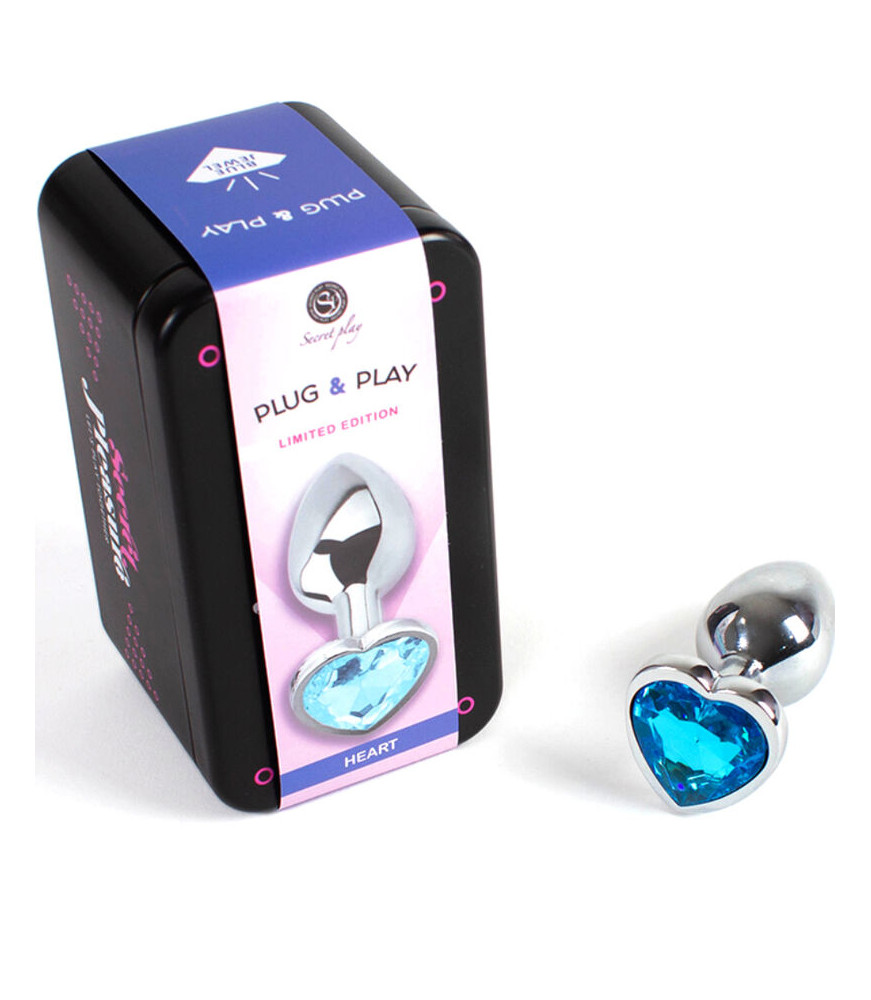 Plug anal-Plug métallique coeur bleu 7cm- Secret Play