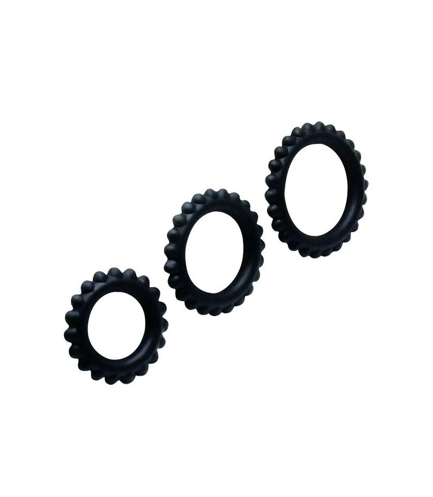 Kit de trois anneaux en silicone étanche noir - Vibromasseur Pour Hommes Baile